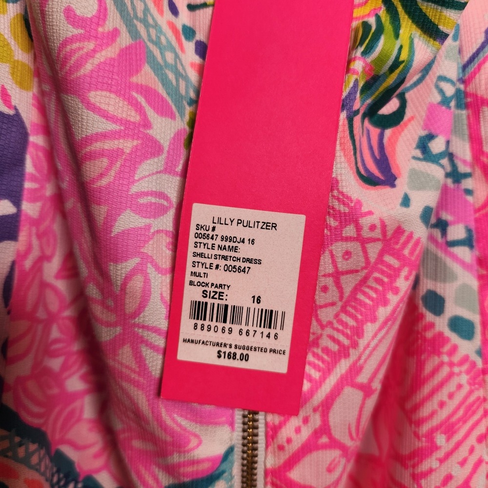 Lilly Pulitzer Shelli Stretch Dress Block Party Size 16 NWT Sweetheart Tie Back - Picture 9 of 10